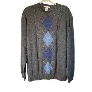 Vintage 90's Geoffrey Beene Men's Gray Argyle Sweater Size XL